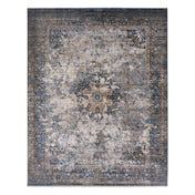 Area Rug, 5 ft x 8 ft, Gray/Blue Medallion with Fringe