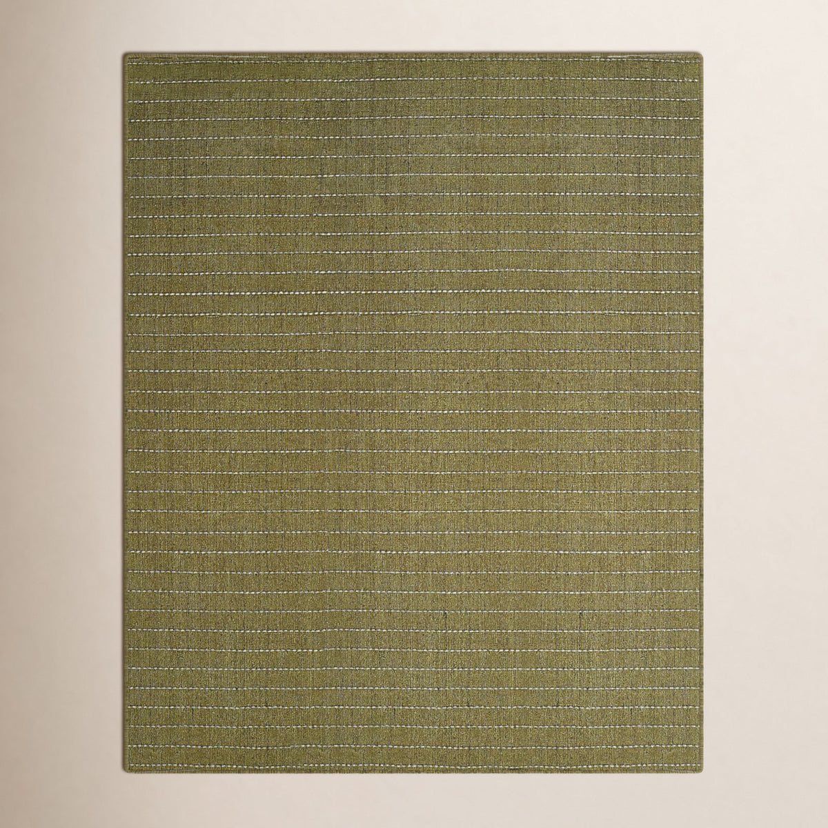 Area Rug, 5 ft x 8 ft, Green Wool and Polyester with Stripe