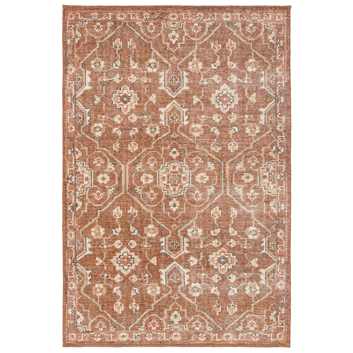Area Rug, 5 ft x 8 ft, Hand-Knotted Wool in Terracotta