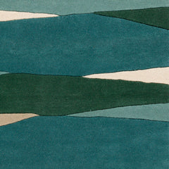 Area Rug, 5 ft x 8 ft, Hand Tufted Wool in Cream/Dark Green/Teal