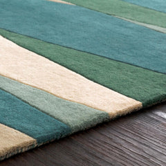 Area Rug, 5 ft x 8 ft, Hand Tufted Wool in Cream/Dark Green/Teal
