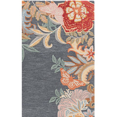 Area Rug, 5 ft x 8 ft in Gray and Rust Floral
