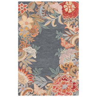 Area Rug, 5 ft x 8 ft in Gray and Rust Floral