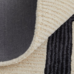 Area Rug, 5 ft x 8 ft in Wool and Nylon with Ivory, Gray and Black Abstract Pattern