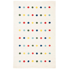 Area Rug, 5 ft x 8 ft, Ivory with Red and Blue Polka Dots