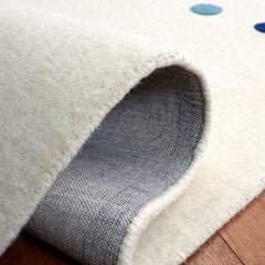 Area Rug, 5 ft x 8 ft, Ivory with Red and Blue Polka Dots