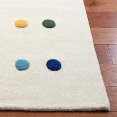 Area Rug, 5 ft x 8 ft, Ivory with Red and Blue Polka Dots