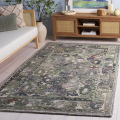 Area Rug, 5 ft x 8 ft, Polyester in Green and Beige