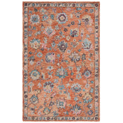 Area Rug, 5 ft x 8 ft, Rust and Blue Hand Woven Cotton and Wool