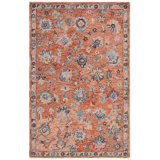 Area Rug, 5 ft x 8 ft, Rust and Blue Hand Woven Cotton and Wool