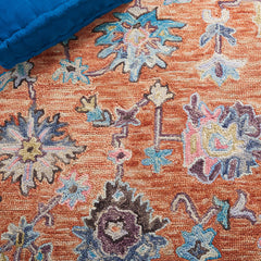 Area Rug, 5 ft x 8 ft, Rust and Blue Hand Woven Cotton and Wool