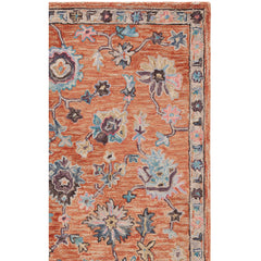 Area Rug, 5 ft x 8 ft, Rust and Blue Hand Woven Cotton and Wool