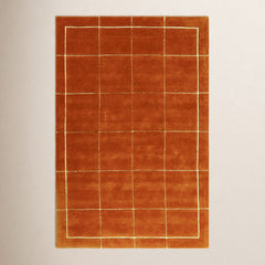 Area Rug, 5 ft x 8 ft, Wool in Orange and White