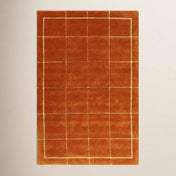 Area Rug, 5 ft x 8 ft, Wool in Orange and White