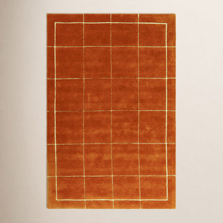 Area Rug, 5 ft x 8 ft, Wool in Orange and White