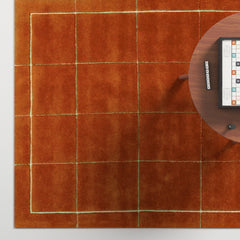 Area Rug, 5 ft x 8 ft, Wool in Orange and White