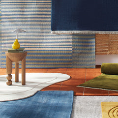 Area Rug, 5 ft x 8 ft, Wool in Orange and White