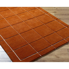Area Rug, 5 ft x 8 ft, Wool in Orange and White