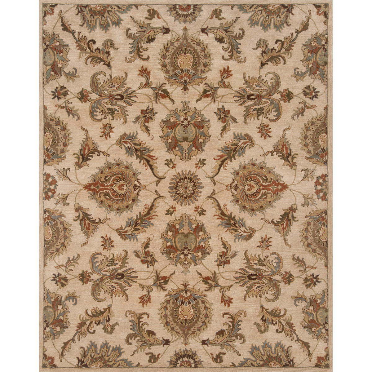 Area Rug, 5' x 7'6", Beige Wool with Oriental Pattern