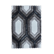 Area Rug, 5 x 7 Ft, Polyester with Geometric Pattern in White/Gray/Black