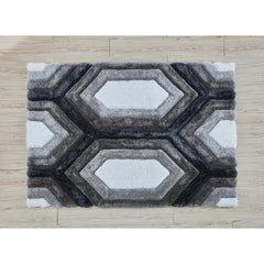 Area Rug, 5 x 7 Ft, Polyester with Geometric Pattern in White/Gray/Black