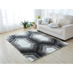 Area Rug, 5 x 7 Ft, Polyester with Geometric Pattern in White/Gray/Black