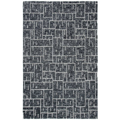 Area Rug, 5' x 8', Black Wool with Geometric Pattern