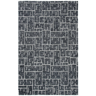 Area Rug, 5' x 8', Black Wool with Geometric Pattern