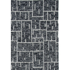 Area Rug, 5' x 8', Black Wool with Geometric Pattern