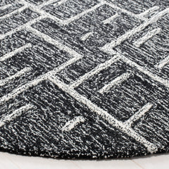 Area Rug, 5' x 8', Black Wool with Geometric Pattern