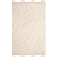 Area Rug, 5 x 8 ft, Beige and Ivory Hand-Woven Wool with Geometric Pattern