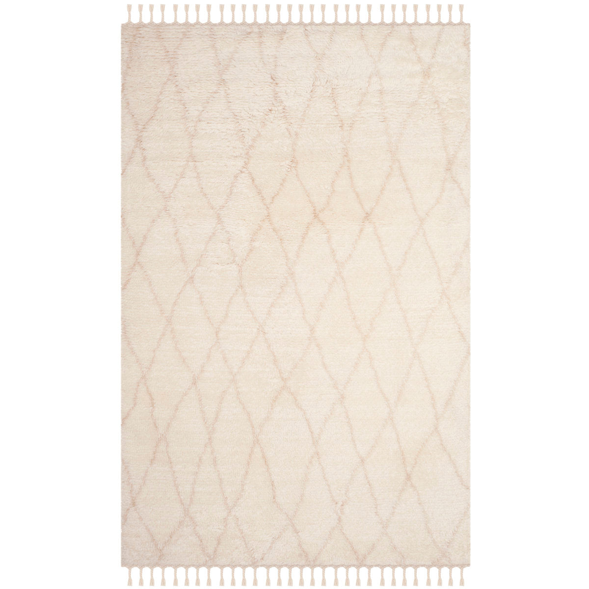 Area Rug, 5 x 8 ft, Beige and Ivory Hand-Woven Wool with Geometric Pattern