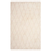 Area Rug, 5 x 8 ft, Beige and Ivory Hand-Woven Wool with Geometric Pattern