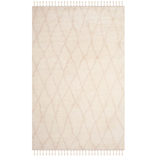 Area Rug, 5 x 8 ft, Beige and Ivory Hand-Woven Wool with Geometric Pattern