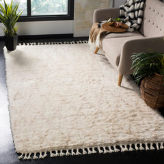 Area Rug, 5 x 8 ft, Beige and Ivory Hand-Woven Wool with Geometric Pattern