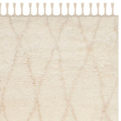 Area Rug, 5 x 8 ft, Beige and Ivory Hand-Woven Wool with Geometric Pattern