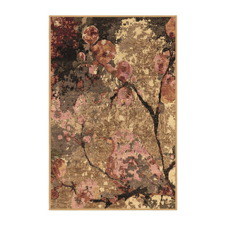 Area Rug, 5 x 8 ft, Floral Chenille in Red, Brown and Black