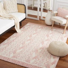 Area Rug, 5 x 8 ft, Hand Tufted Wool in Ivory and Pink