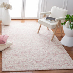Area Rug, 5 x 8 ft, Hand Woven Wool in Pink and Ivory