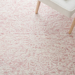 Area Rug, 5 x 8 ft, Hand Woven Wool in Pink and Ivory