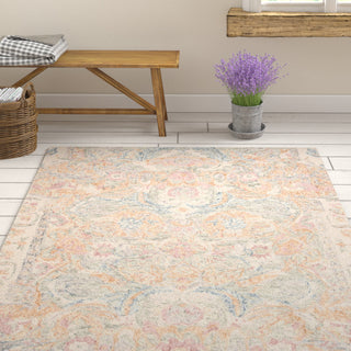 Area Rug, 5 x 8 Ft, Hand-Woven Wool with Ivory and Sage Floral Pattern