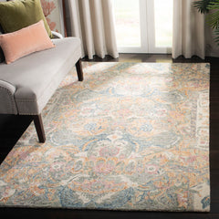 Area Rug, 5 x 8 Ft, Hand-Woven Wool with Ivory and Sage Floral Pattern