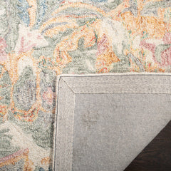 Area Rug, 5 x 8 Ft, Hand-Woven Wool with Ivory and Sage Floral Pattern