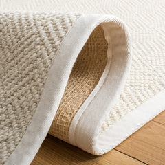 Area Rug, 5 x 8 ft, Ivory Jute, Sisal and Wool with Geometric Pattern