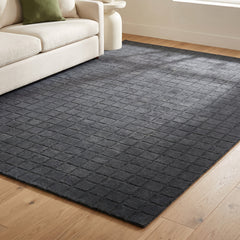 Area Rug, 5 x 8 ft, Navy Hand-Loomed Wool