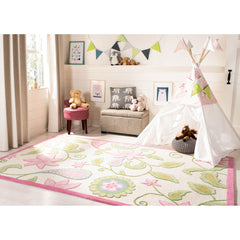 Area Rug, 5 x 8 ft, Pink and Ivory Floral in Wool and Cotton