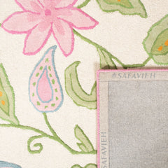Area Rug, 5 x 8 ft, Pink and Ivory Floral in Wool and Cotton