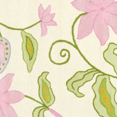 Area Rug, 5 x 8 ft, Pink and Ivory Floral in Wool and Cotton