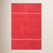 Area Rug, 5 x 8 Ft, Red Wool with Geometric Pattern