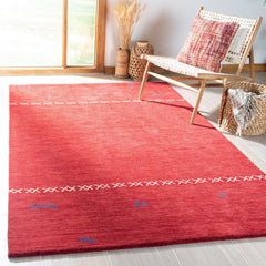 Area Rug, 5 x 8 Ft, Red Wool with Geometric Pattern